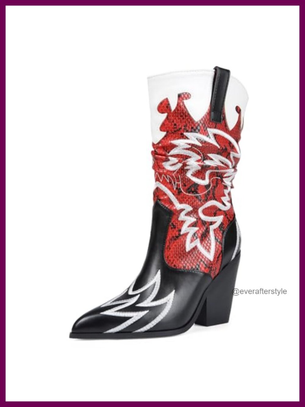 Women's Mid-Calf Cowboy Boots Embroidered Western Chunky Heel
